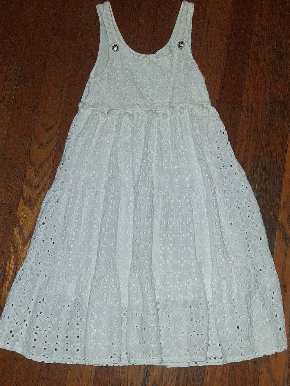 Girls White Eyelet Tiered Sundress with Button Straps